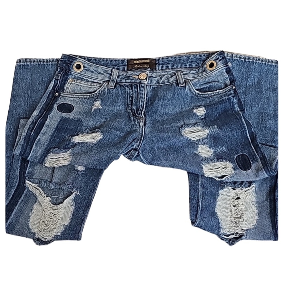 Roberto Cavalli Blue Distressed Skinny Jeans